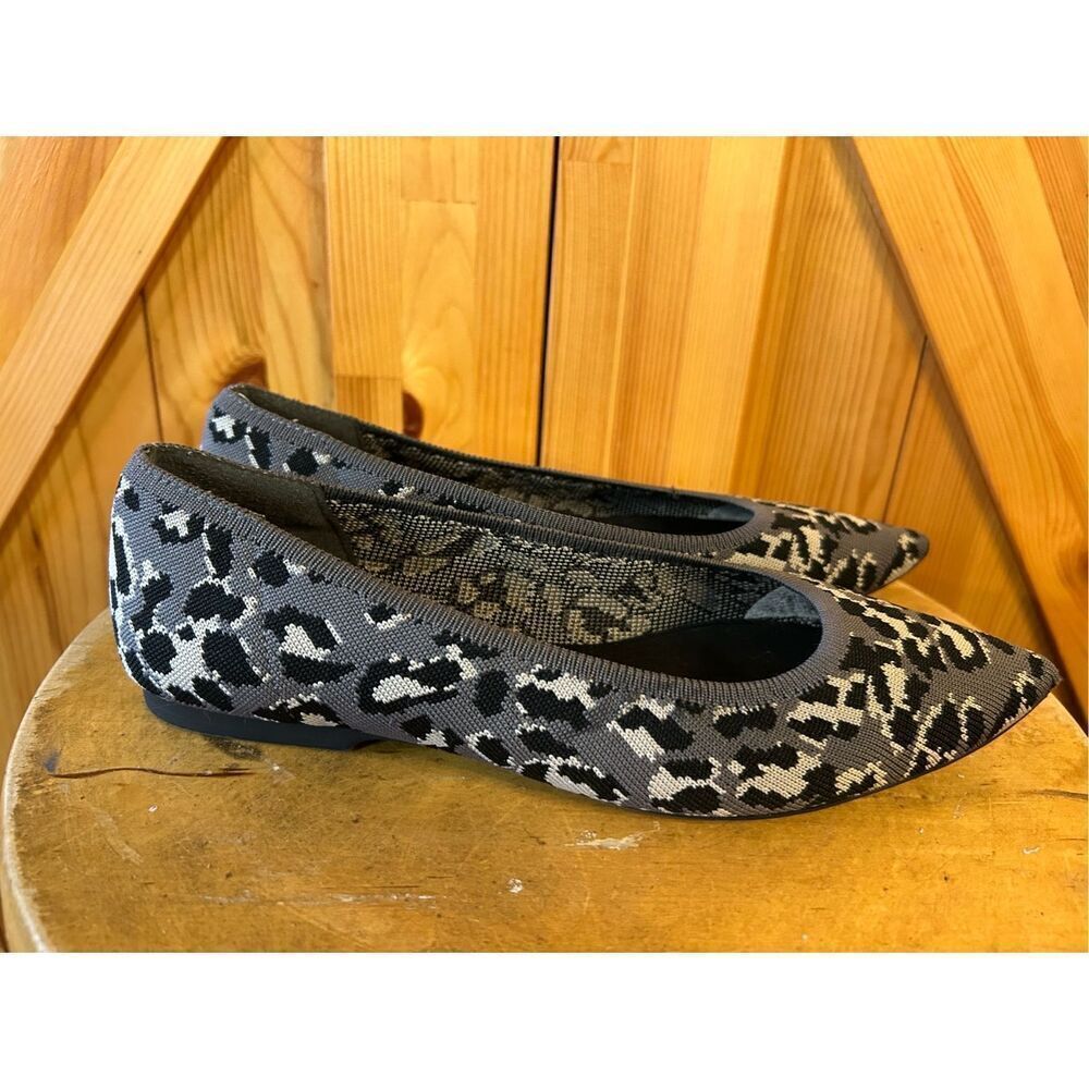 Alfani Step N Flex Knit Flats Black Gray Animal Print Slip On Shoes Size 8M